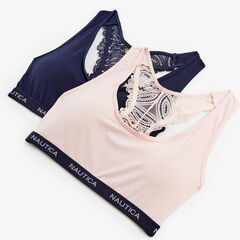 LASER-CUT LACE RACERBACK BRALETTE, 2-PACK,Workshirt Blue,large