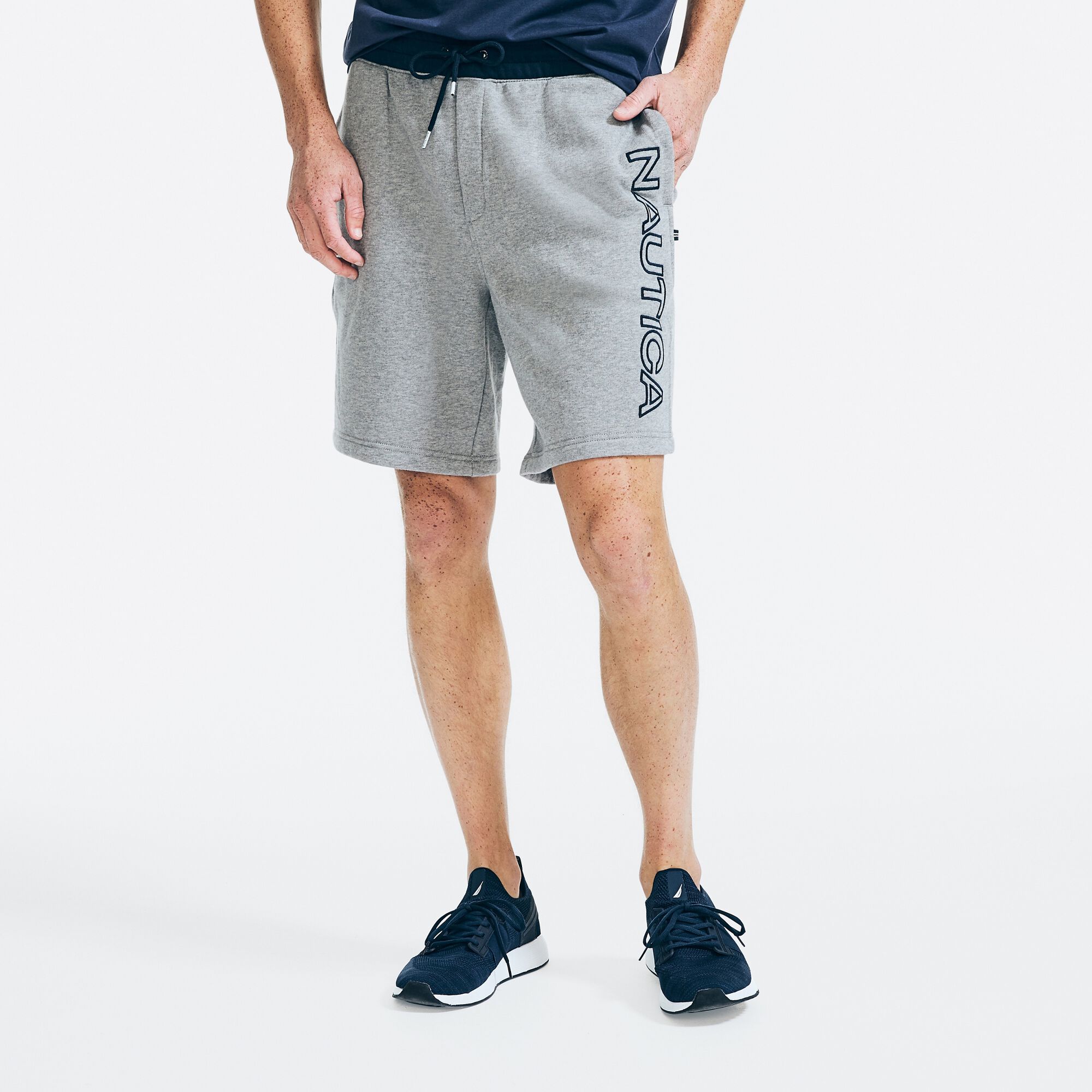 9" LOGO FLEECE SHORT,Stone Grey Heather,large