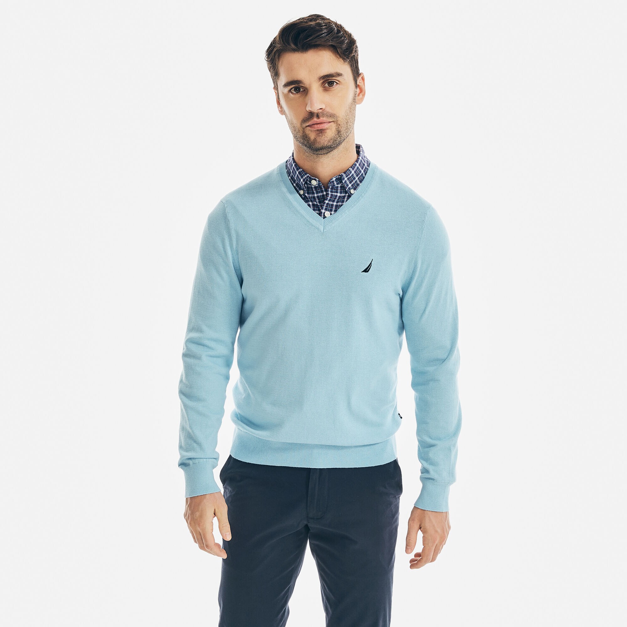 NAVTECH V-NECK SWEATER,Gulfcoast Blue Heather,large