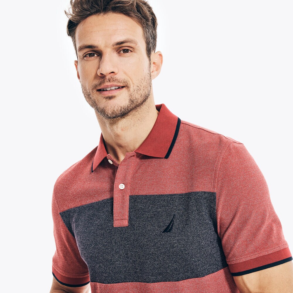 CHEST-STRIPE COLORBLOCK POLO,Melonberry,large