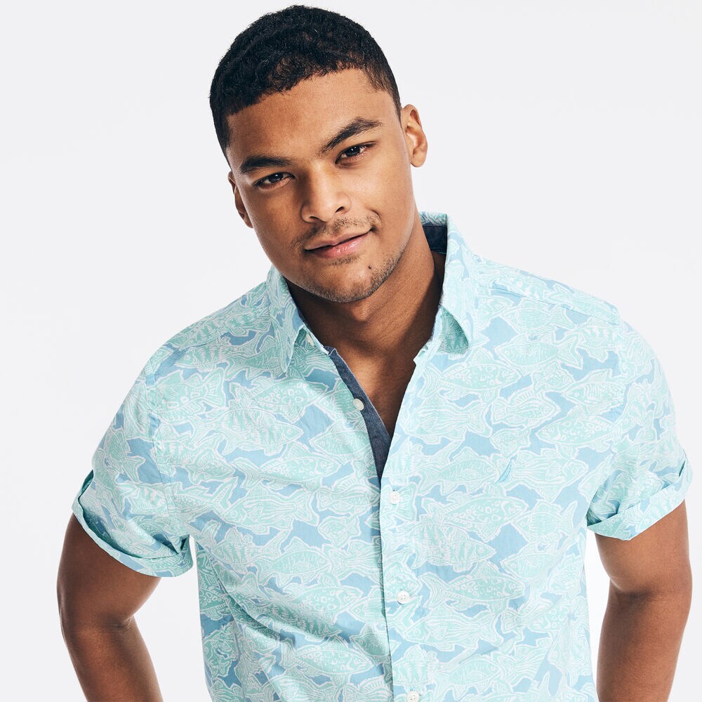 FISH PRINT SHORT SLEEVE SHIRT,Alaskan Blue,large