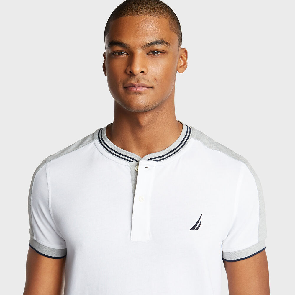 Short Sleeve Slim Fit Henley T-Shirt,Bright White,large