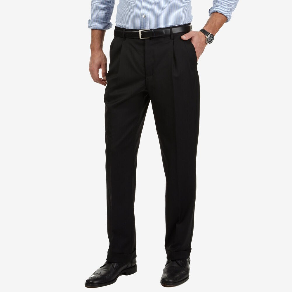 Wrinkle-Resistant Pleated Plaid Suit Pant,True Black,large
