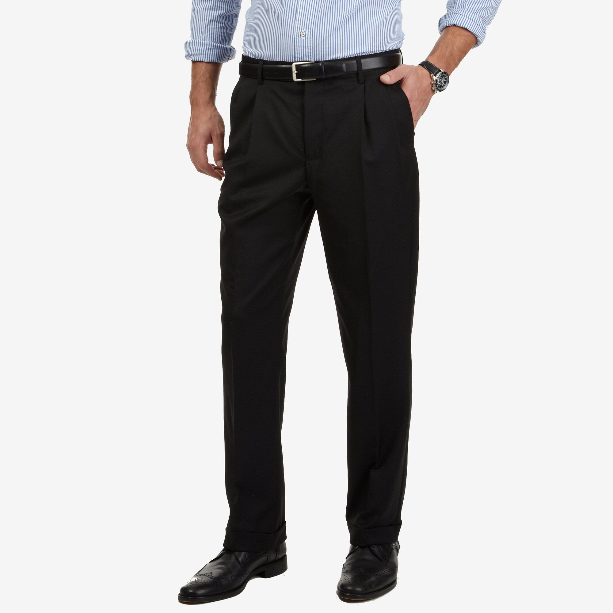 Wrinkle-Resistant Pleated Plaid Suit Pant,True Black,large
