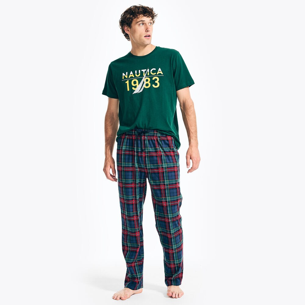 PLAID FLEECE SLEEP PANT,Estate Blue,large