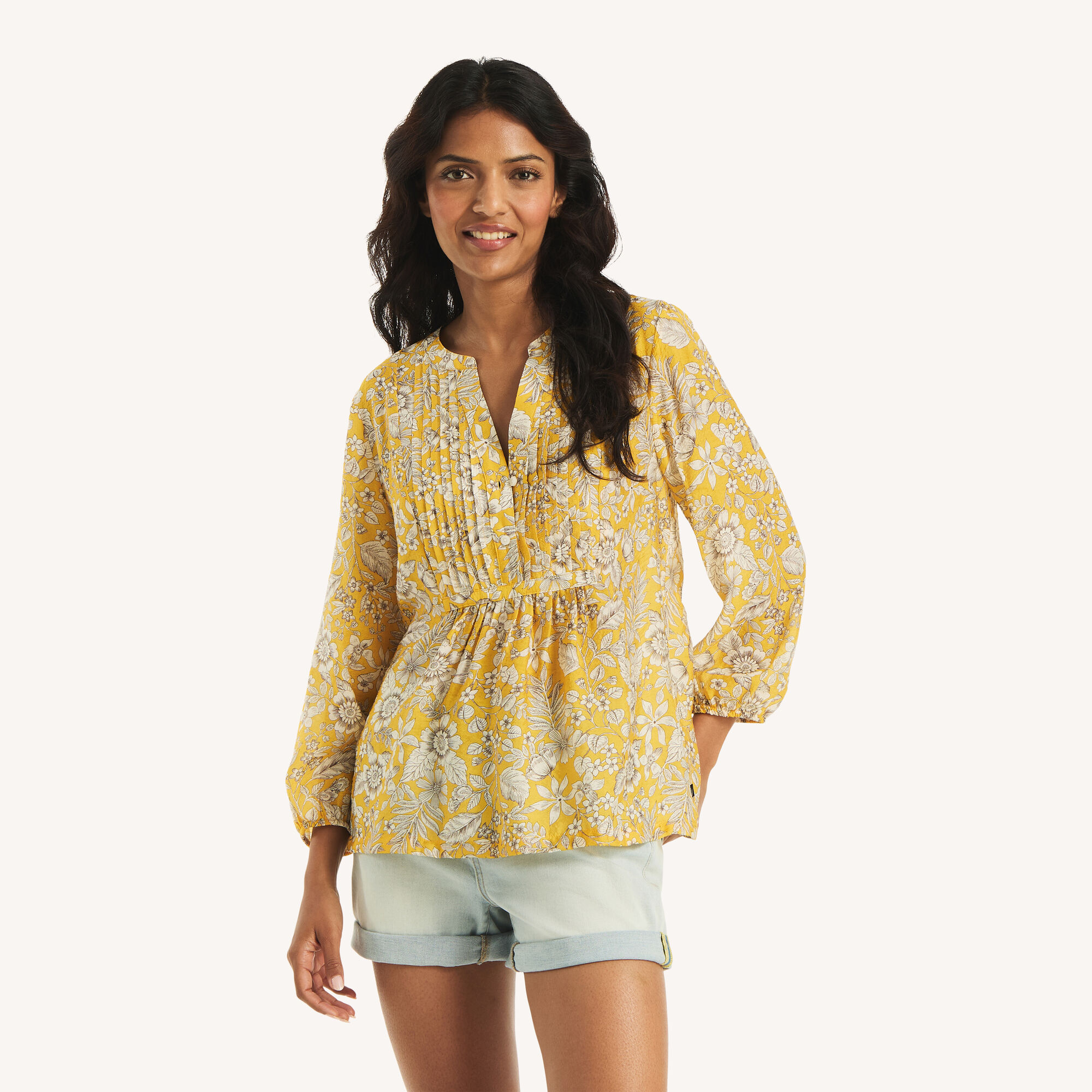 Printed Popover Top,Nautica Yellow,large
