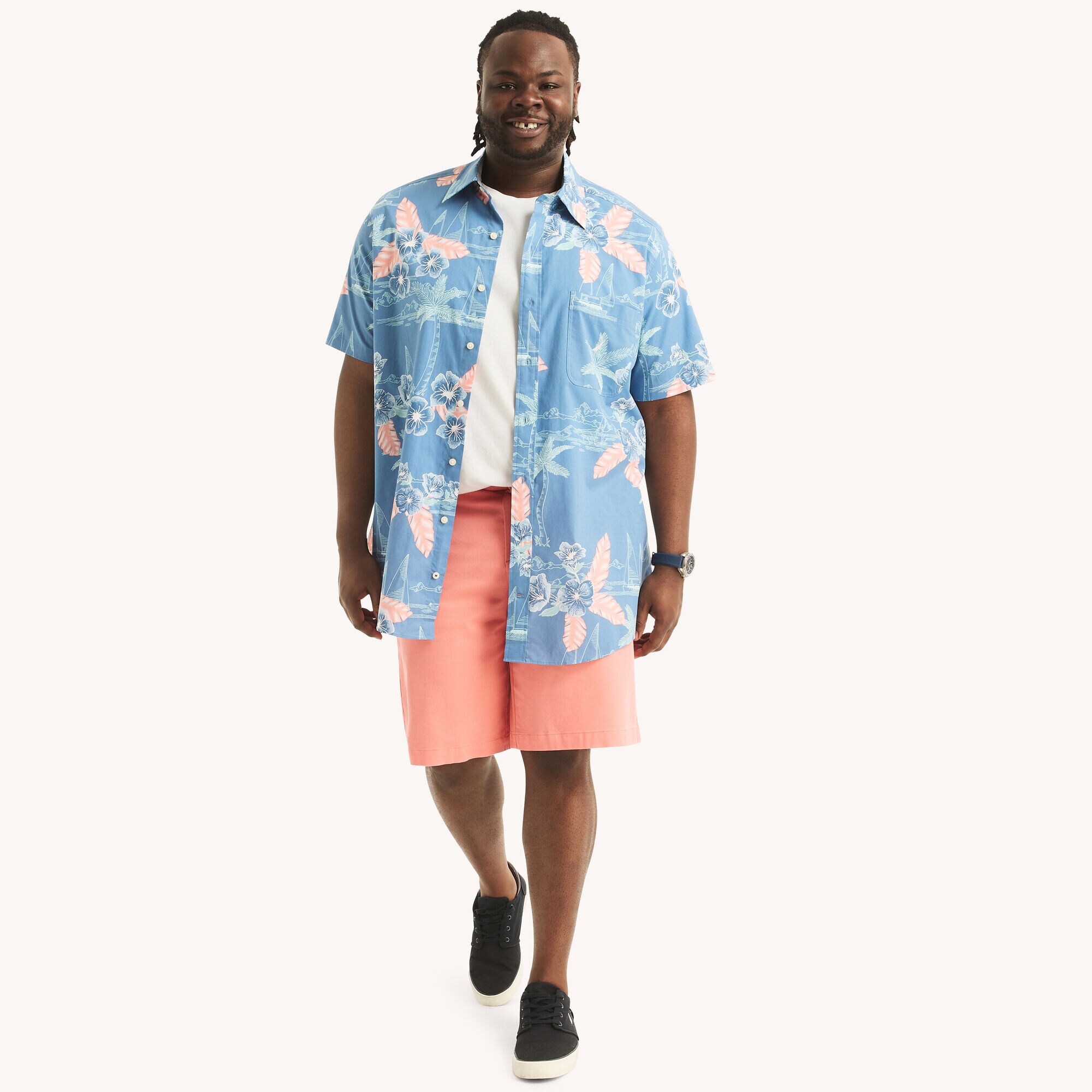 Big & Tall Printed Short-Sleeve Shirt,Dock Blue,large