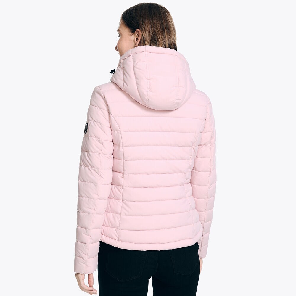 Packable Short Puffer Jacket With Hood,Light Pink,large