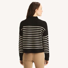Striped Mock-Neck Sweater,Black,large