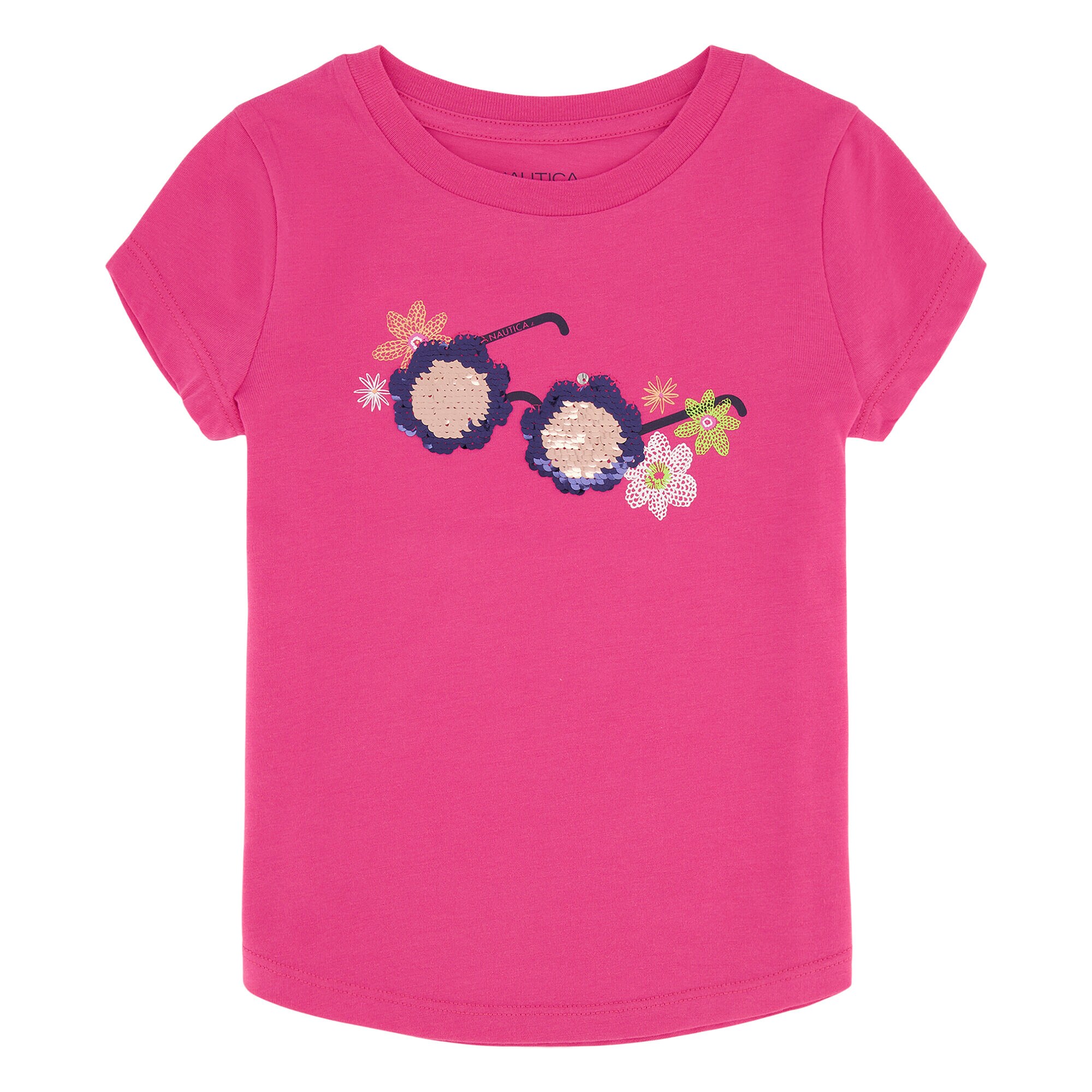 LITTLE GIRLS' FLOWER SUNGLASSES T-SHIRT (4-7),Tugboat Red,large