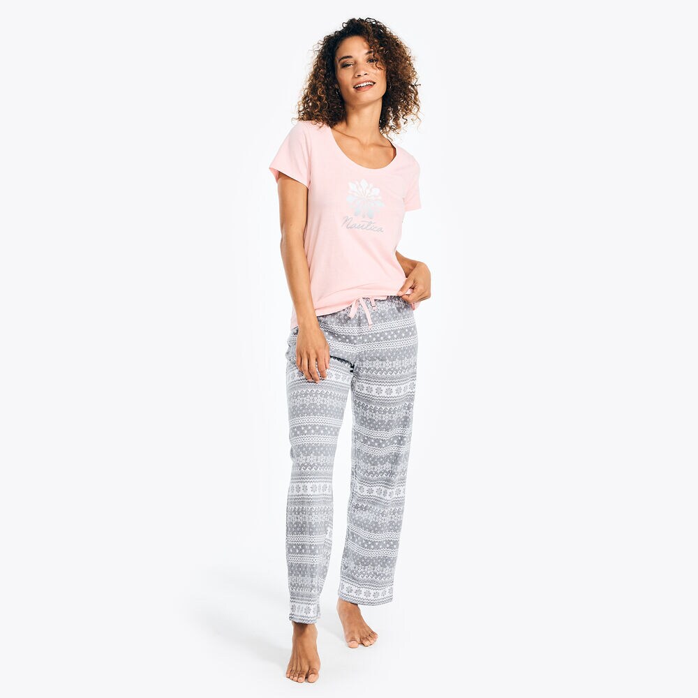 PRINTED PAJAMA PANT SET,Fog,large