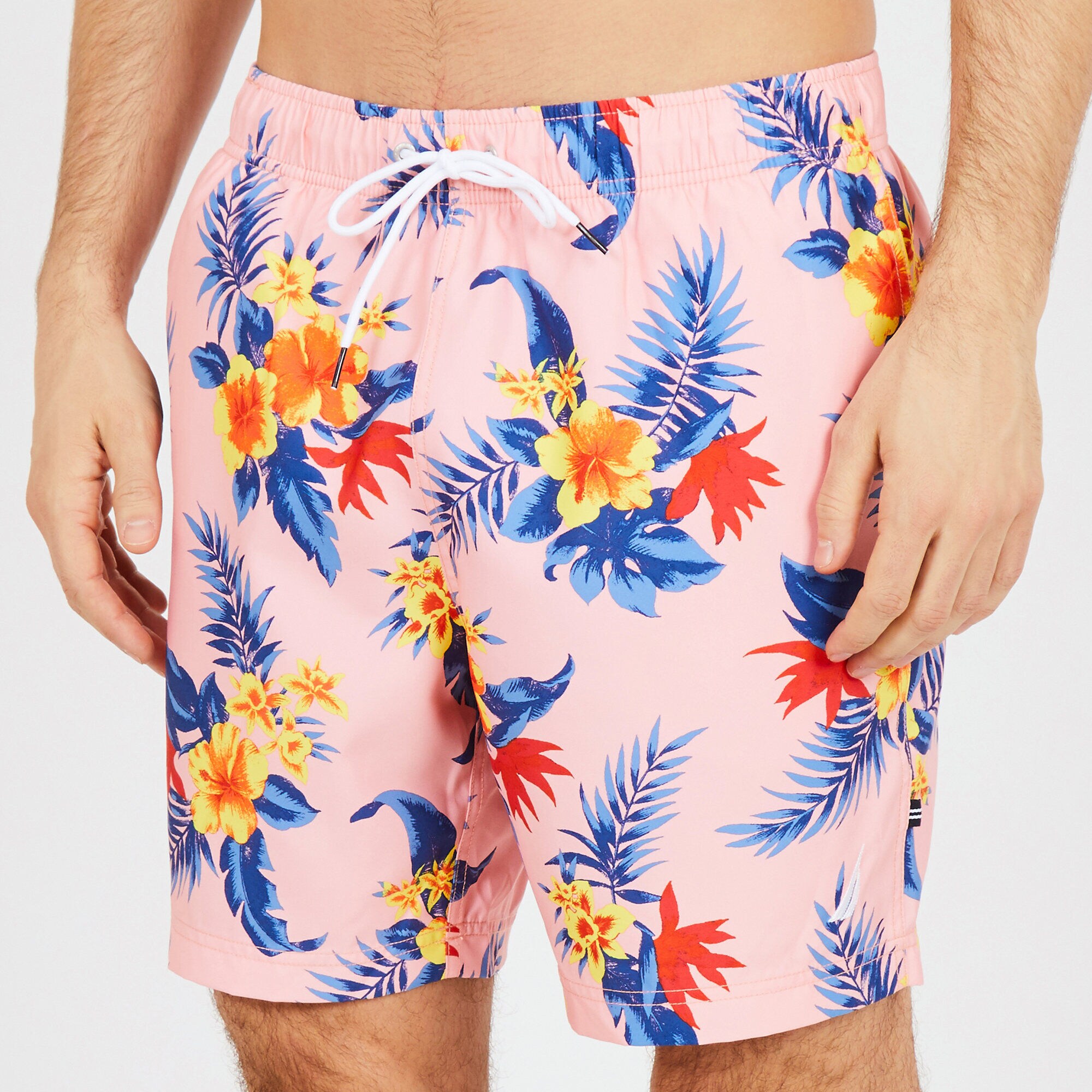 Big & Tall Hibiscus Floral Swim Trunks,Coral Sands,large