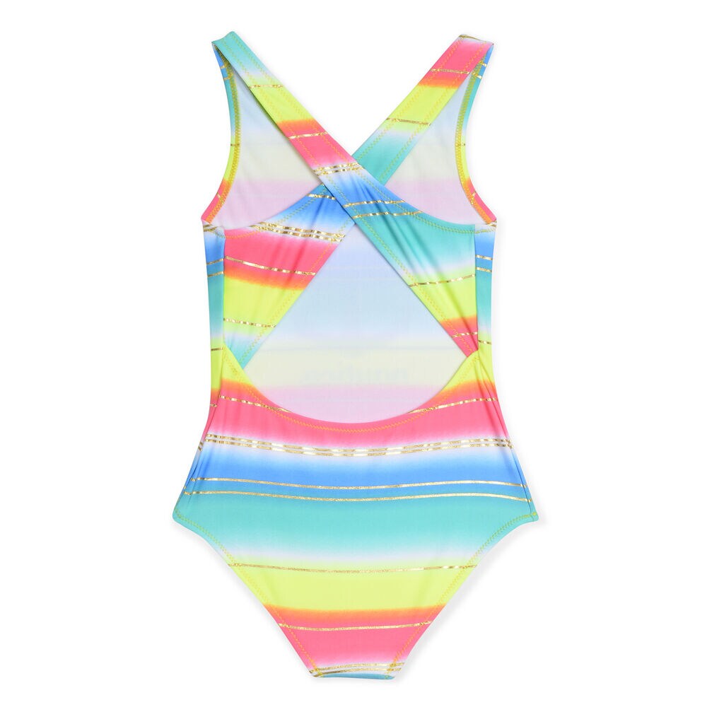 Girls' Logo One-Piece Swimsuit in Multistripe,Butternut,large