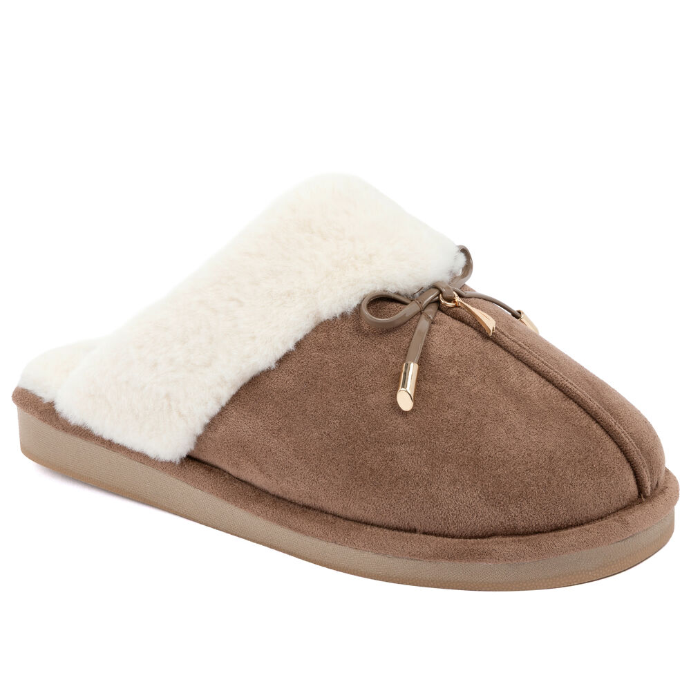 Faux-Fur-Lined Slipper,Dark Brown Heather,large