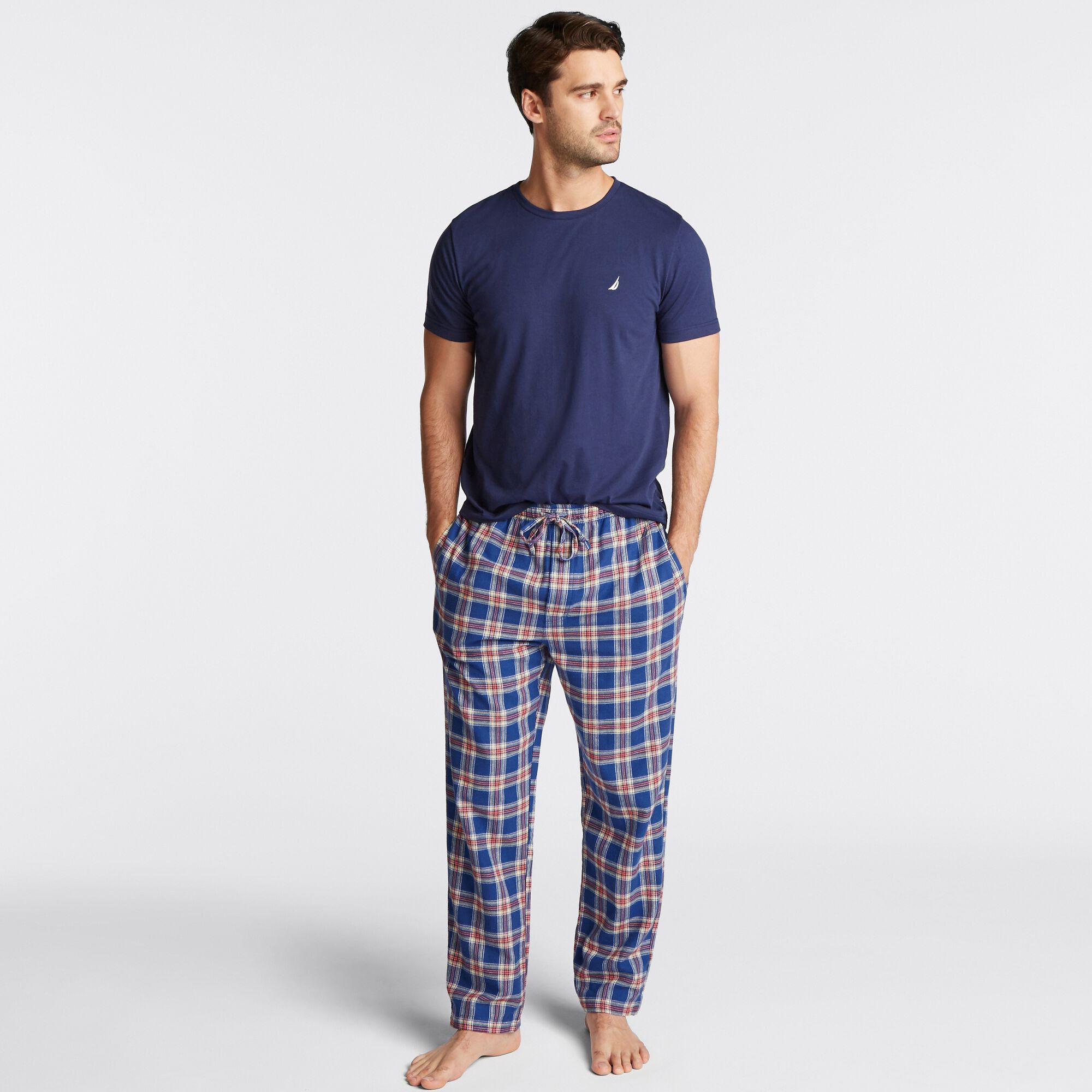 PLAID PAJAMA SET,J Navy,large
