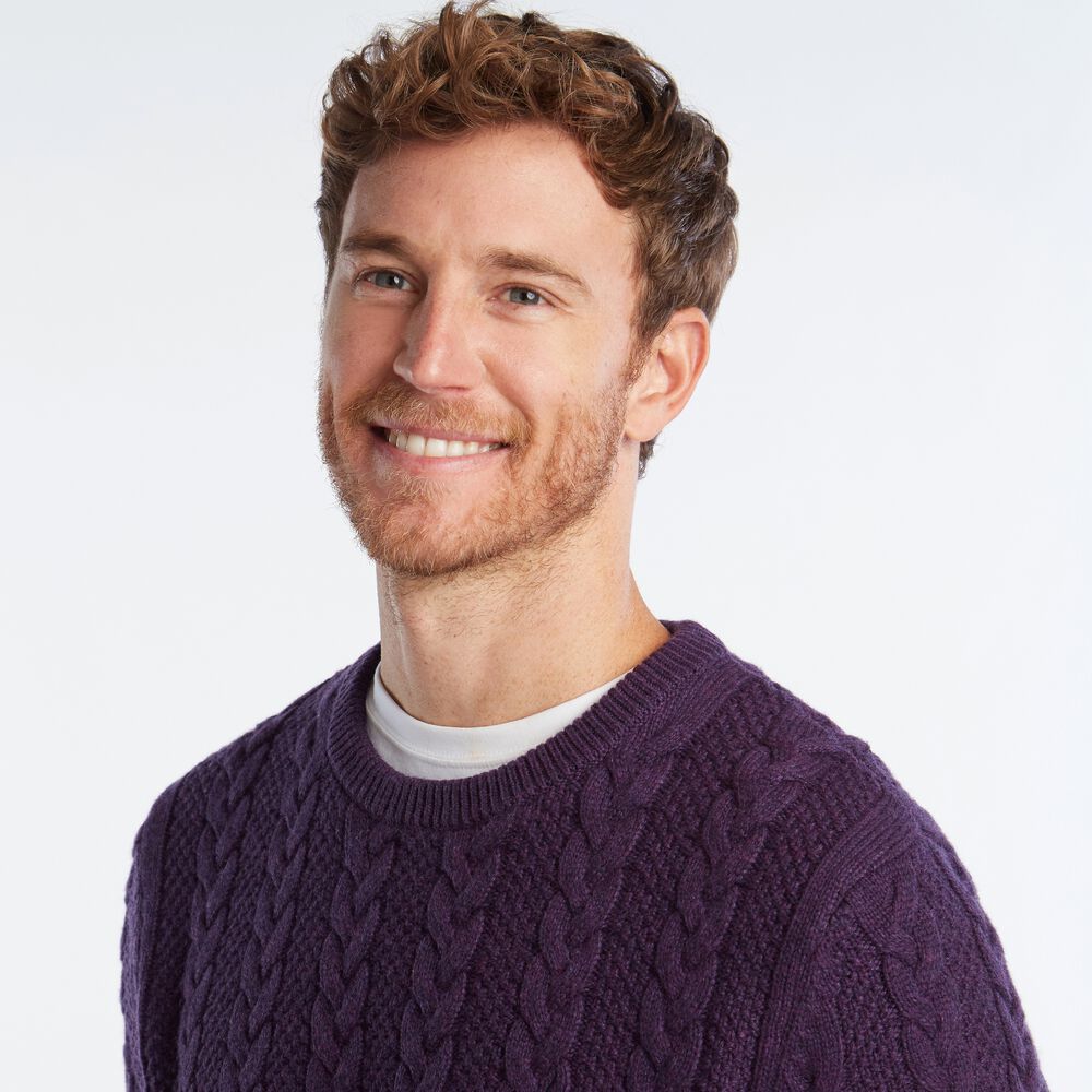 BRAND ICON CABLE-KNIT SWEATER,Blackberry Heather,large