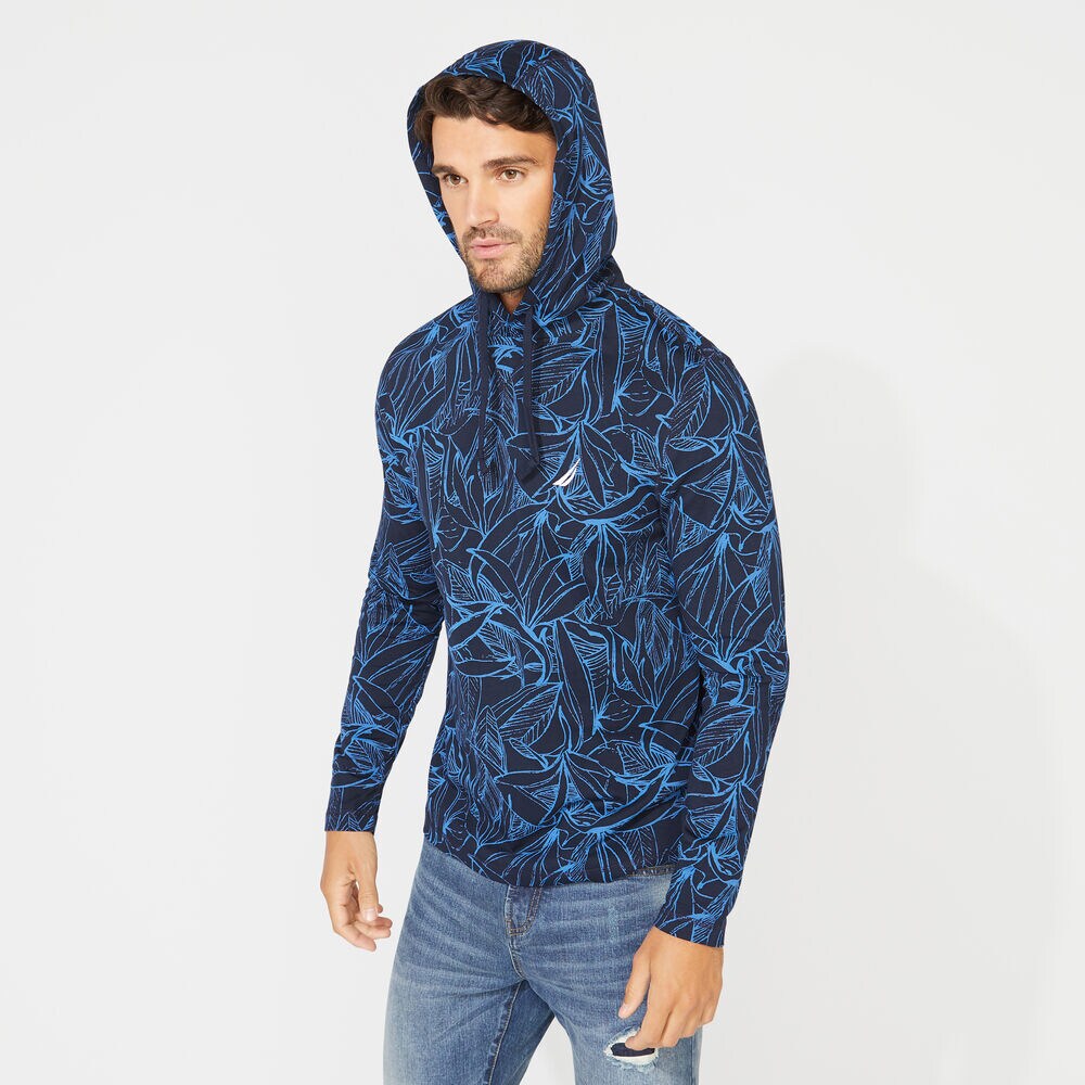 BIG & TALL LONG SLEEVE PRINT HOODIE,Navy,large