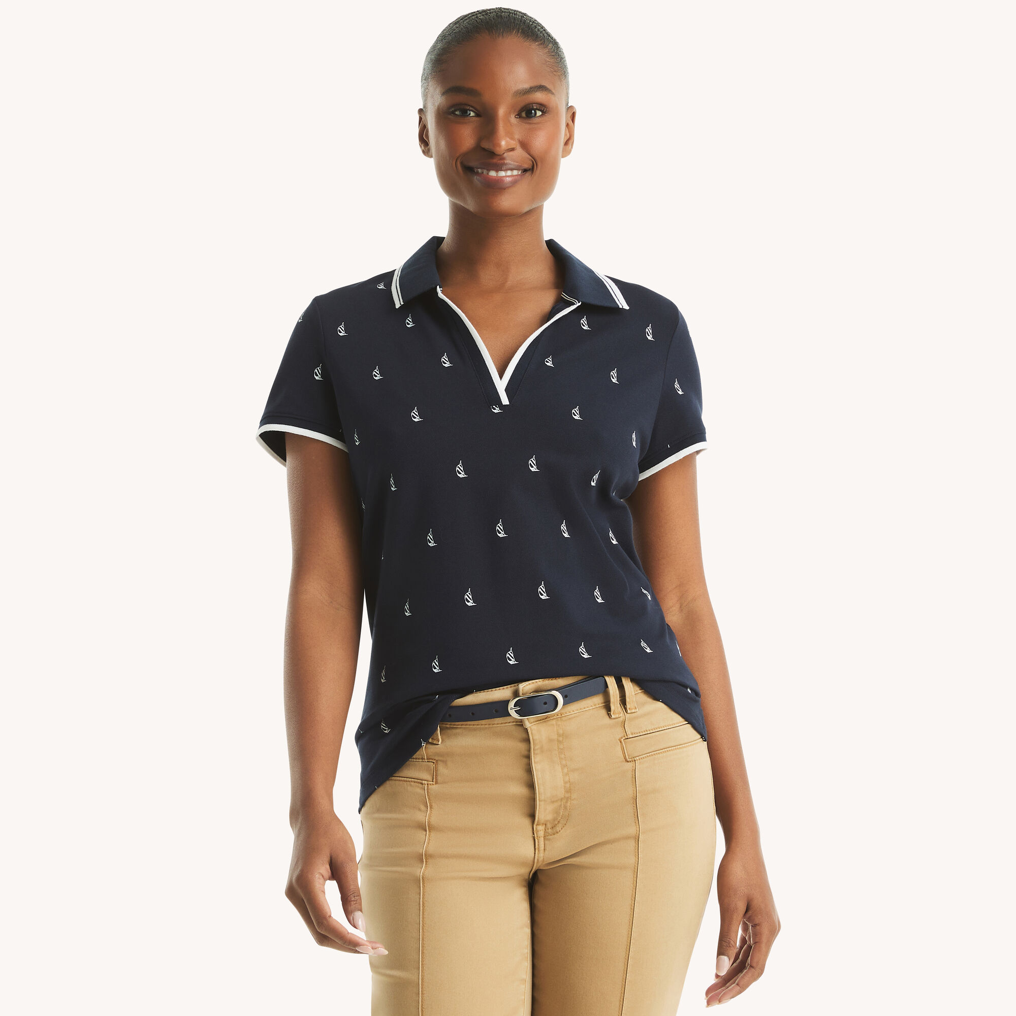 Printed Split-Neck Polo,Stellar Blue Heather,large