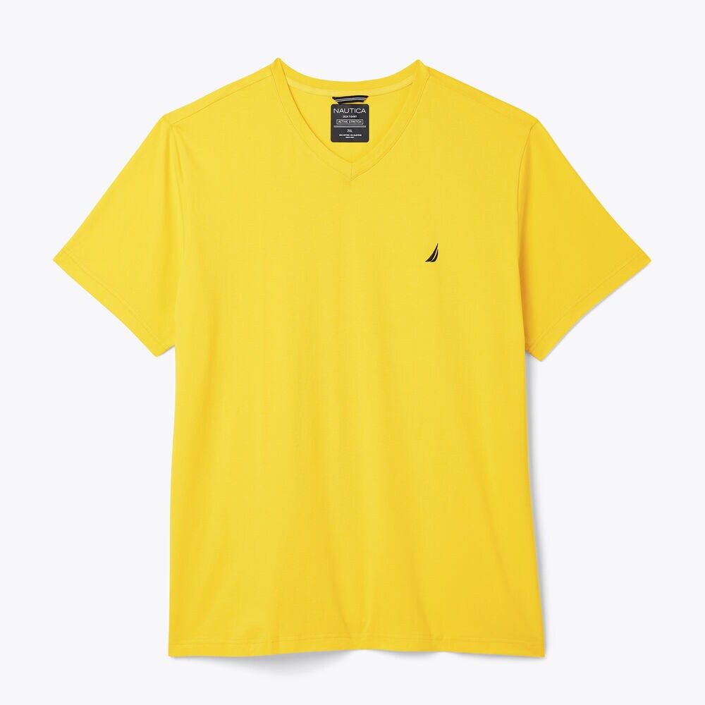Big & Tall V-Neck Deck T-Shirt,Marigold,large