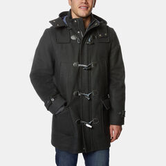 Hooded Toggle Front Coat,Charcoal,large