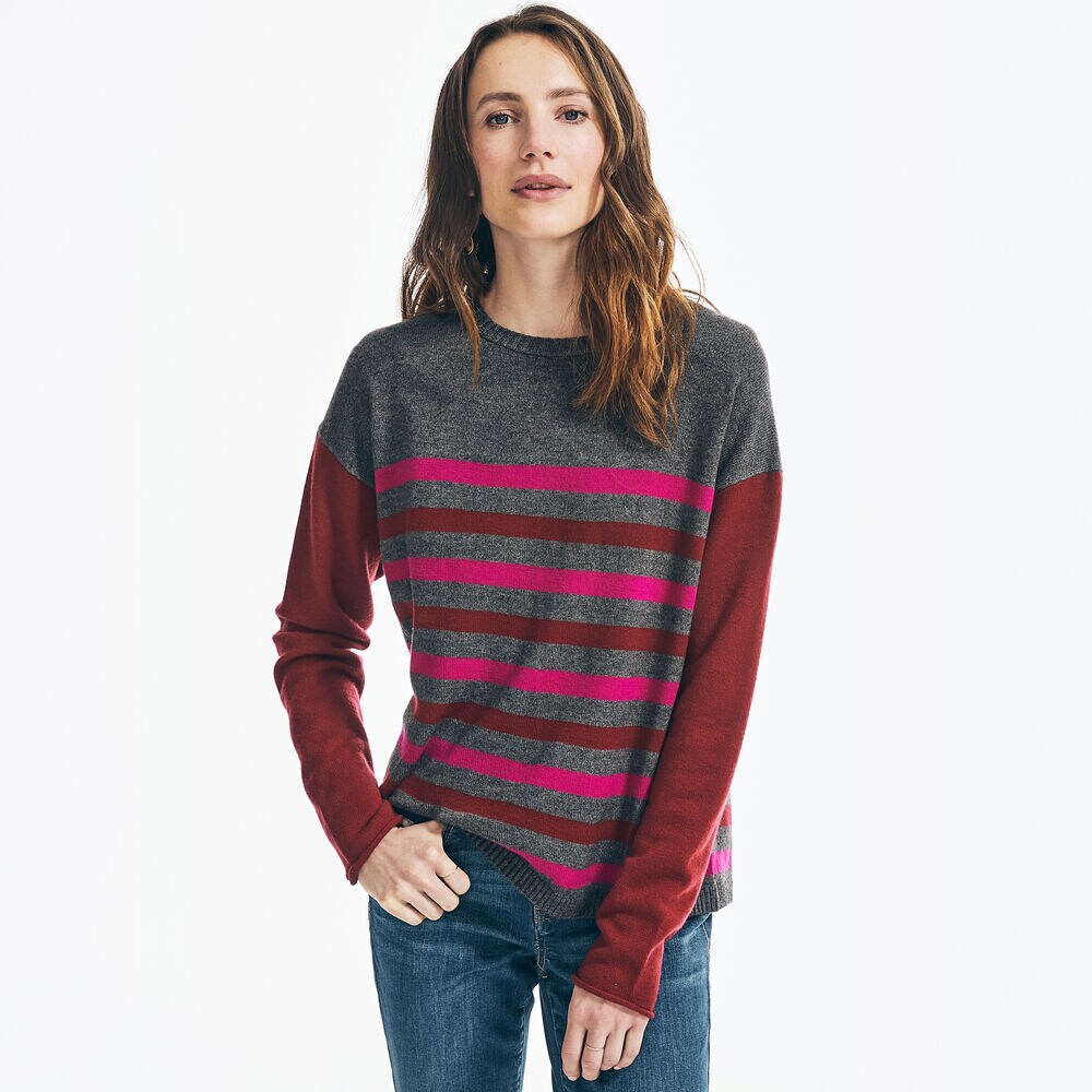 STRIPED COLORBLOCK SWEATER,Charcoal Heather,large