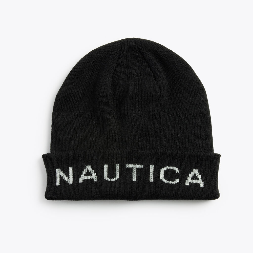 LOGO KNIT HAT ,Seal Grey,large