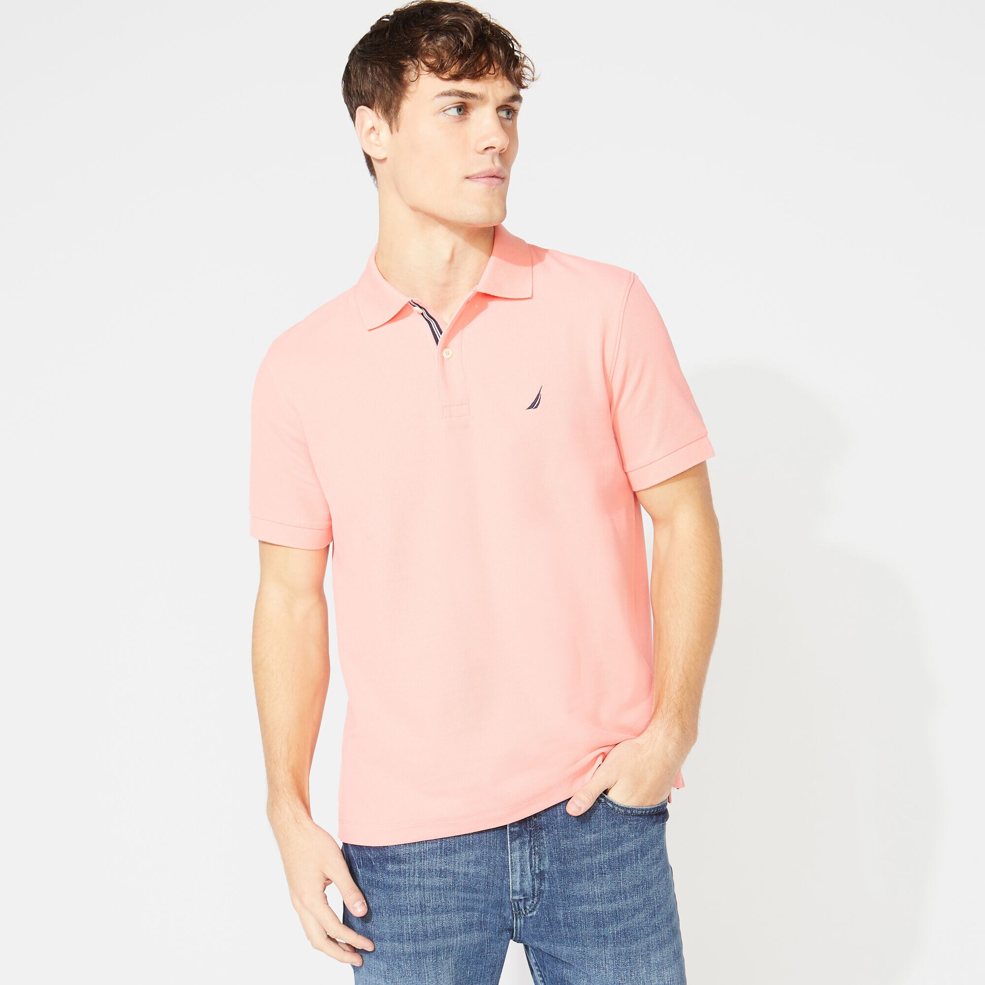 BIG & TALL STRETCH MESH POLO,Pale Coral,large
