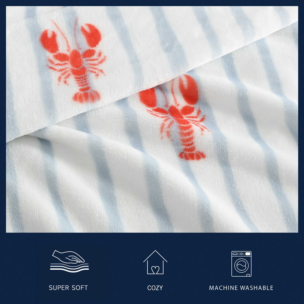 Lobster Watercolor Stripes Full/Queen Blanket,Limoges,large