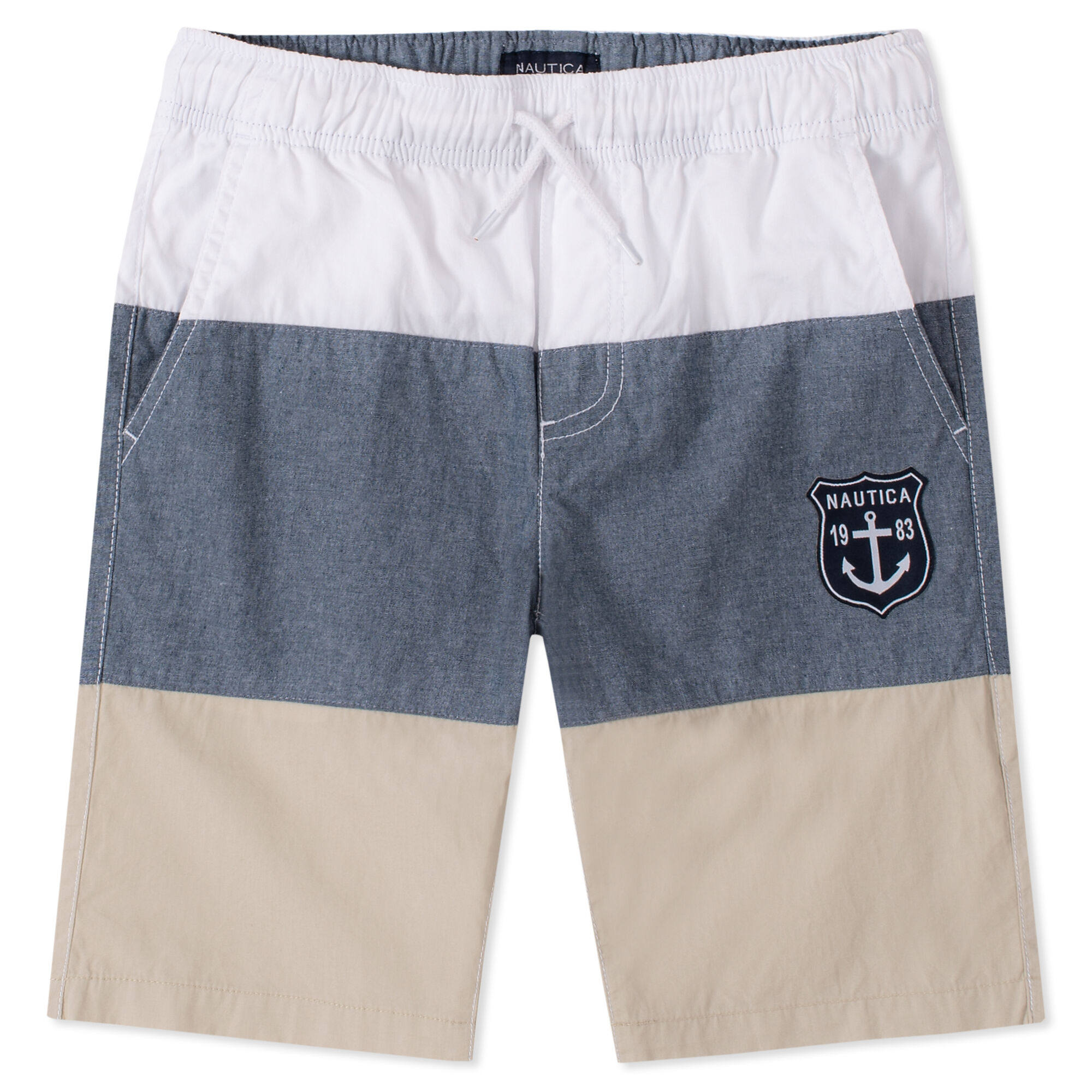 BOYS' MARC PULL ON TWILL CHAMBRAY SHORTS,Dark Brown Heather,large