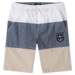 BOYS' MARC PULL ON TWILL CHAMBRAY SHORTS,Dark Brown Heather,large