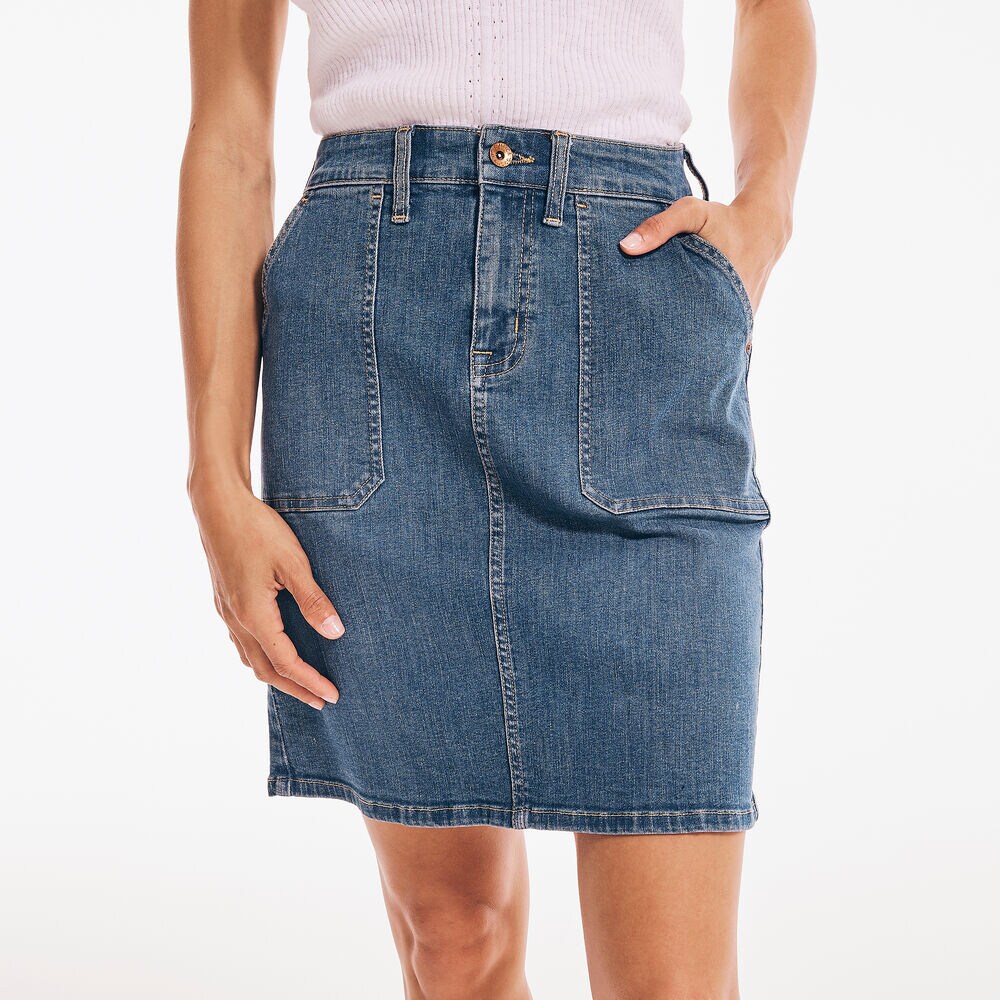 NAUTICA JEANS CO. TRUE FLEX UTILITY DENIM SKIRT,Classic Hookline Wash,large