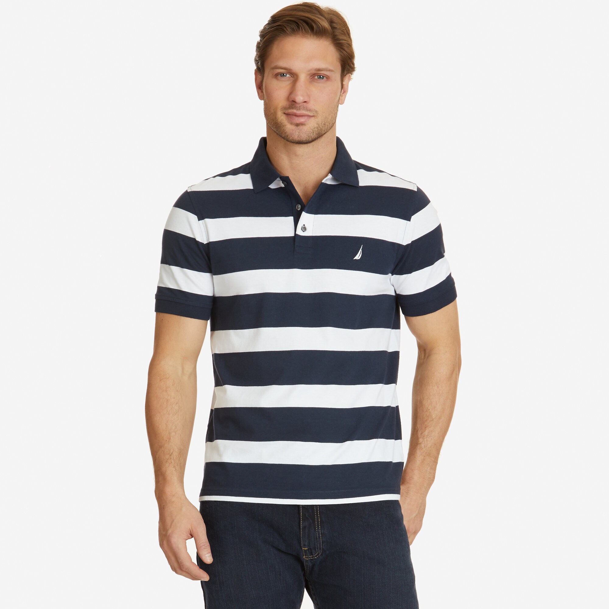 Classic Fit Striped Polo Shirt,Navy,large