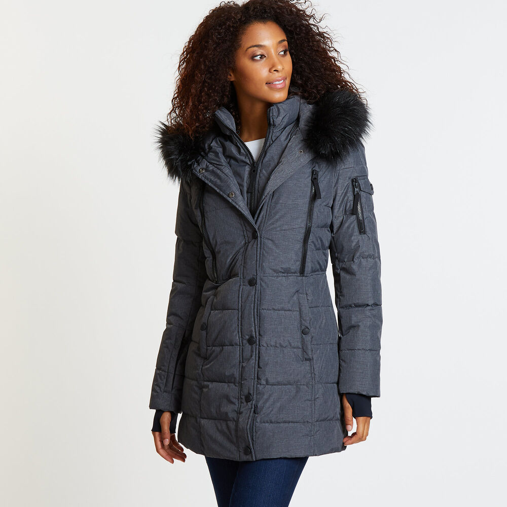 Microfiber Hooded Puffer Jacket,Grey Heather,large