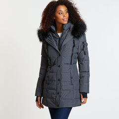Microfiber Hooded Puffer Jacket,Grey Heather,large