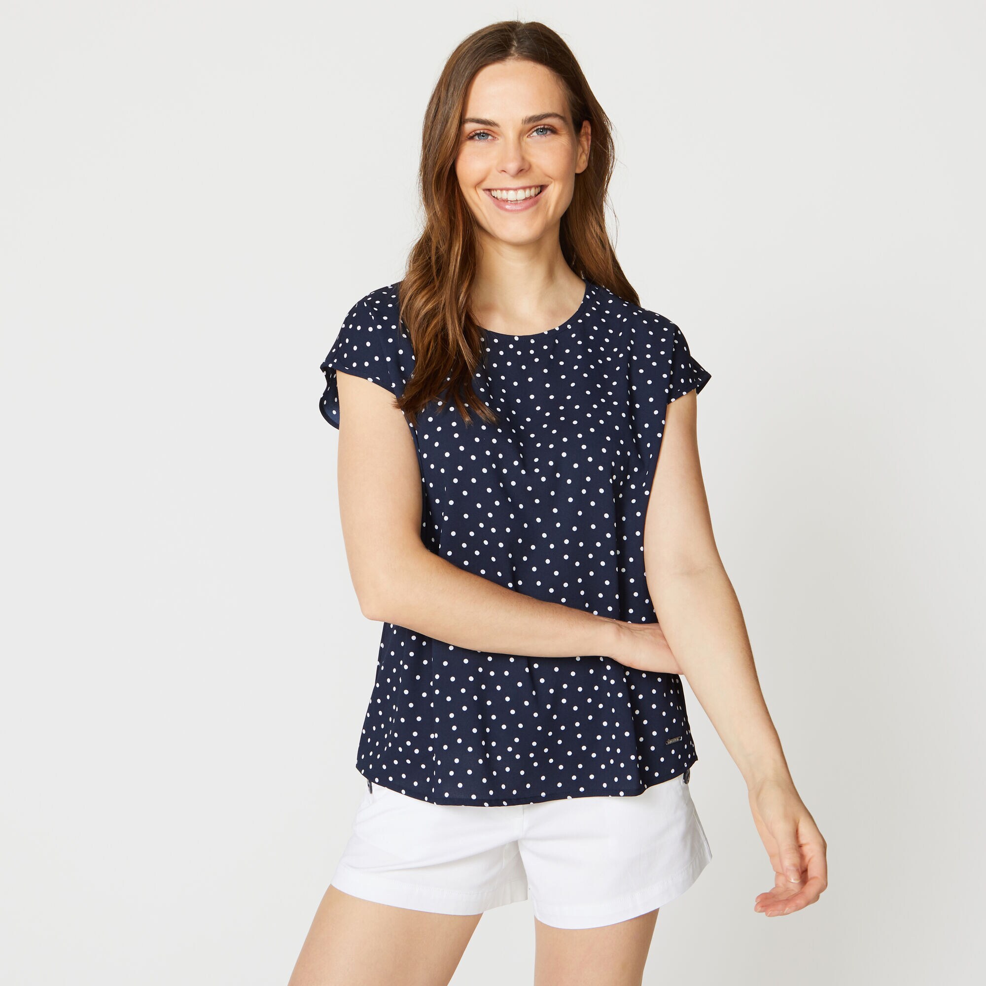 DOT PRINT DOLMAN SLEEVE TOP,Stellar Blue Heather,large