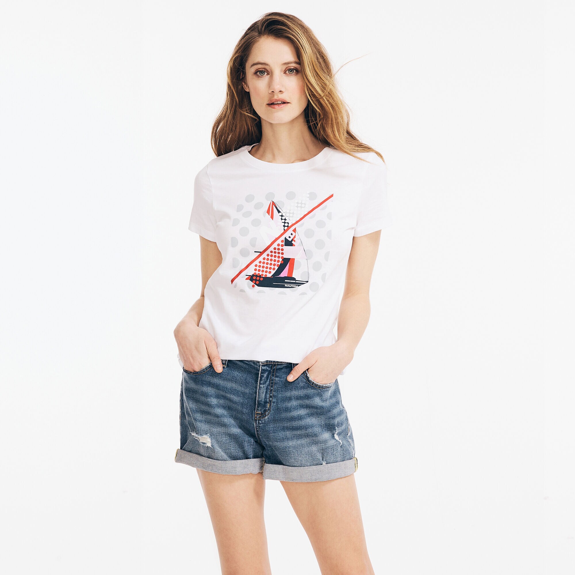SAILBOAT GRAPHIC T-SHIRT,Bright White,large