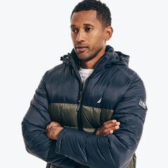 COLORBLOCK PUFFER JACKET,Hillside Olive,large