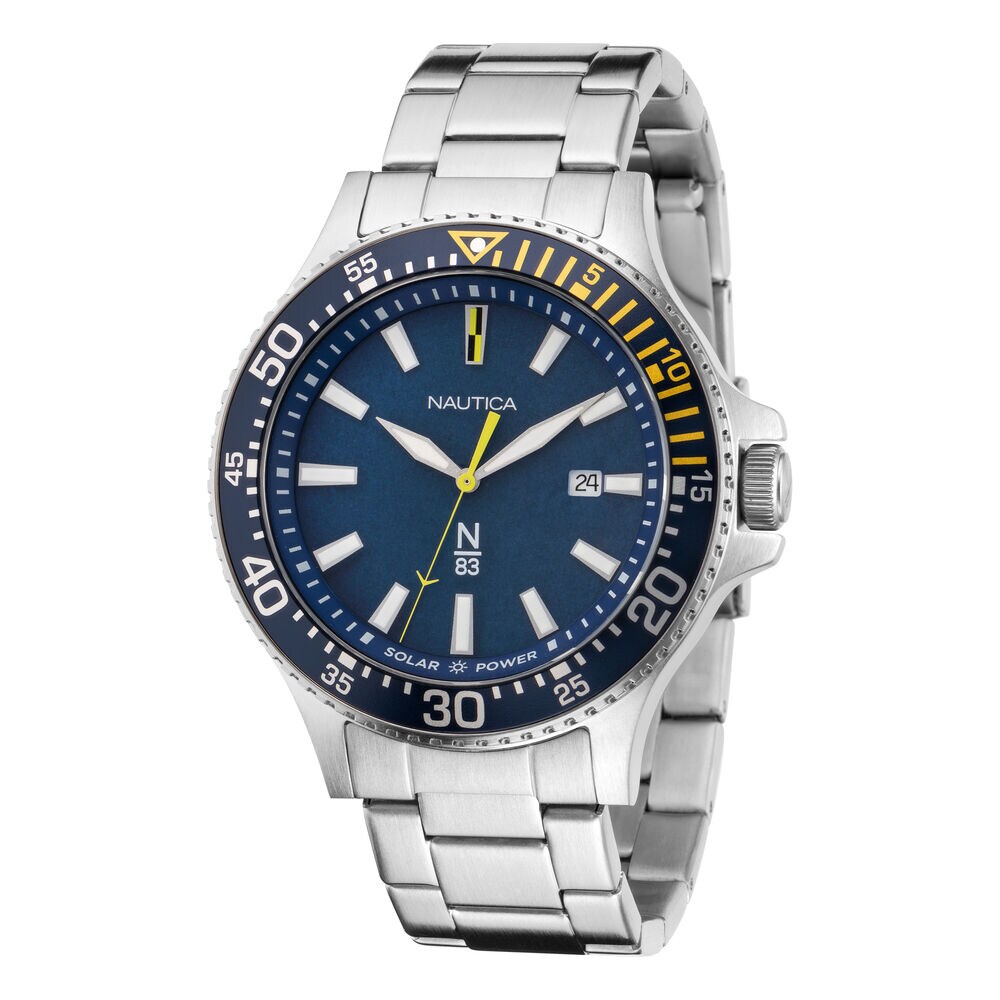COCOA BEACH SOLAR-POWERED STAINLESS STEEL 3-HAND WATCH,Multi,large