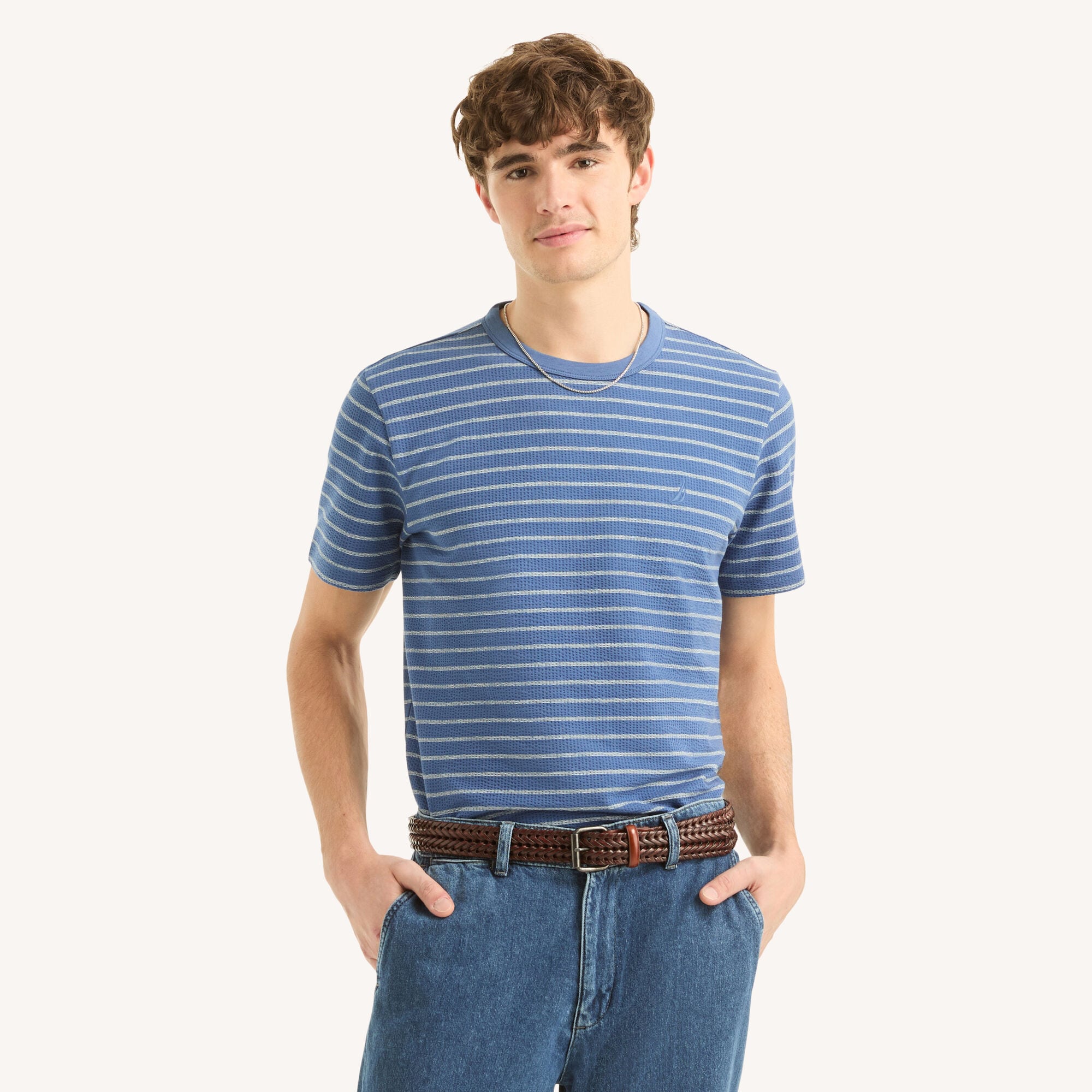 Seersucker Crewneck T-Shirt,Nite Sea Heather,large