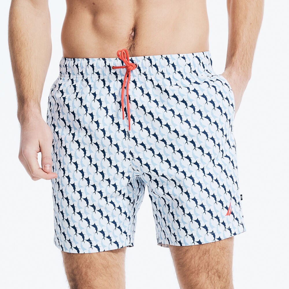 6" SUSTAINABLY CRAFTED GEOMETRIC FISH PRINT SWIM,Bright White,large