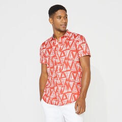 PRINTED LINEN SHORT SLEEVE SHIRT,Mineral Red,large