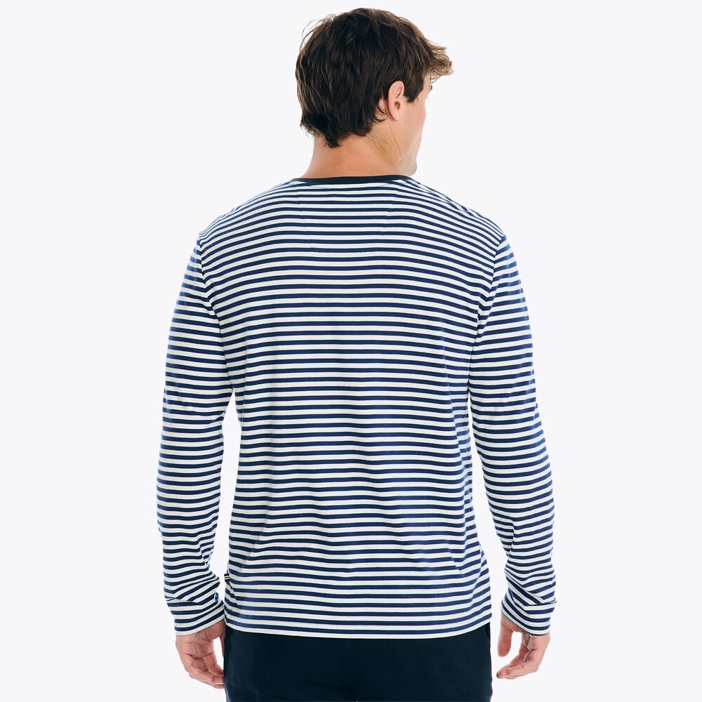 Long-Sleeve Striped Crewneck T-Shirt,Blue Depths,large