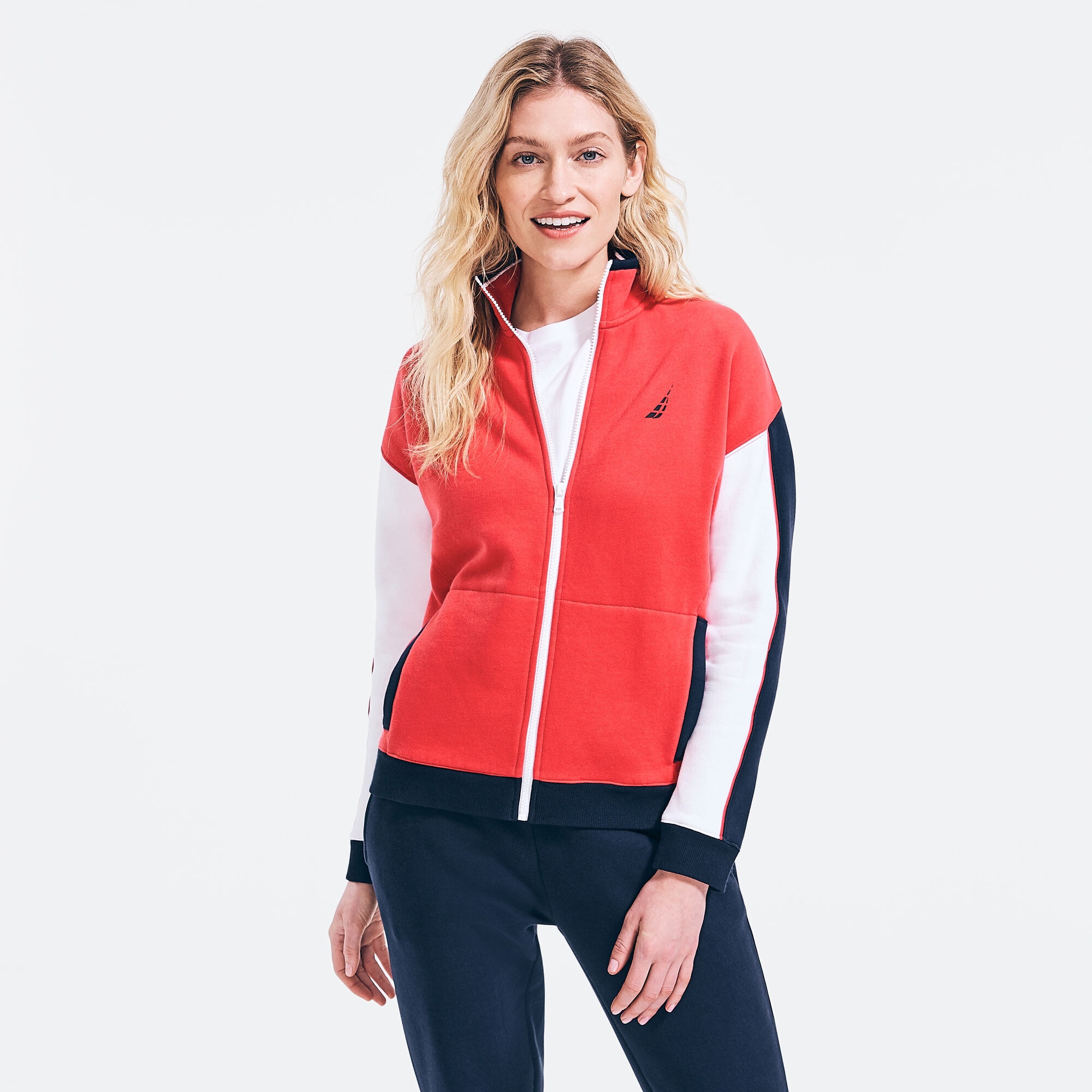 COLORBLOCK LOGO KNIT JACKET,Buoy Red,large