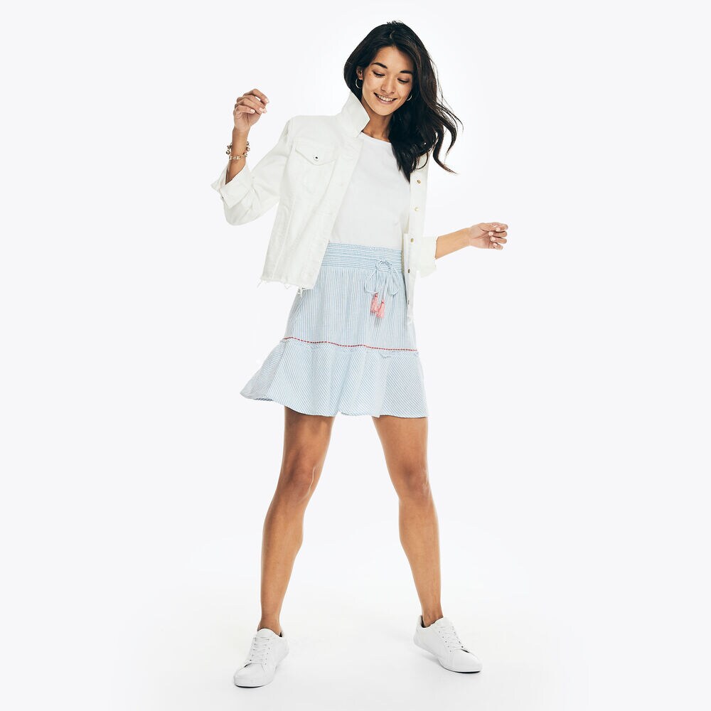 STRIPED PULL-ON SKIRT,Bright White,large