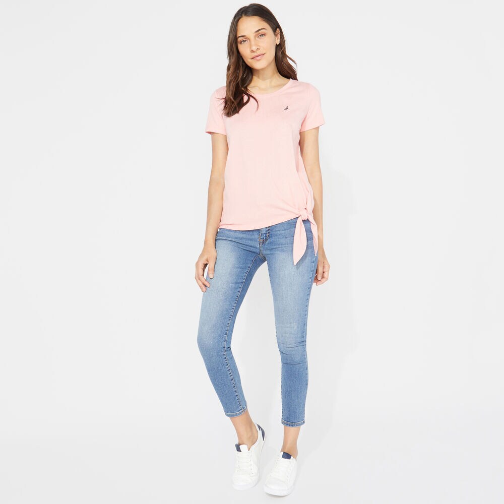 TIE FRONT KNIT TOP,Prism Pink,large