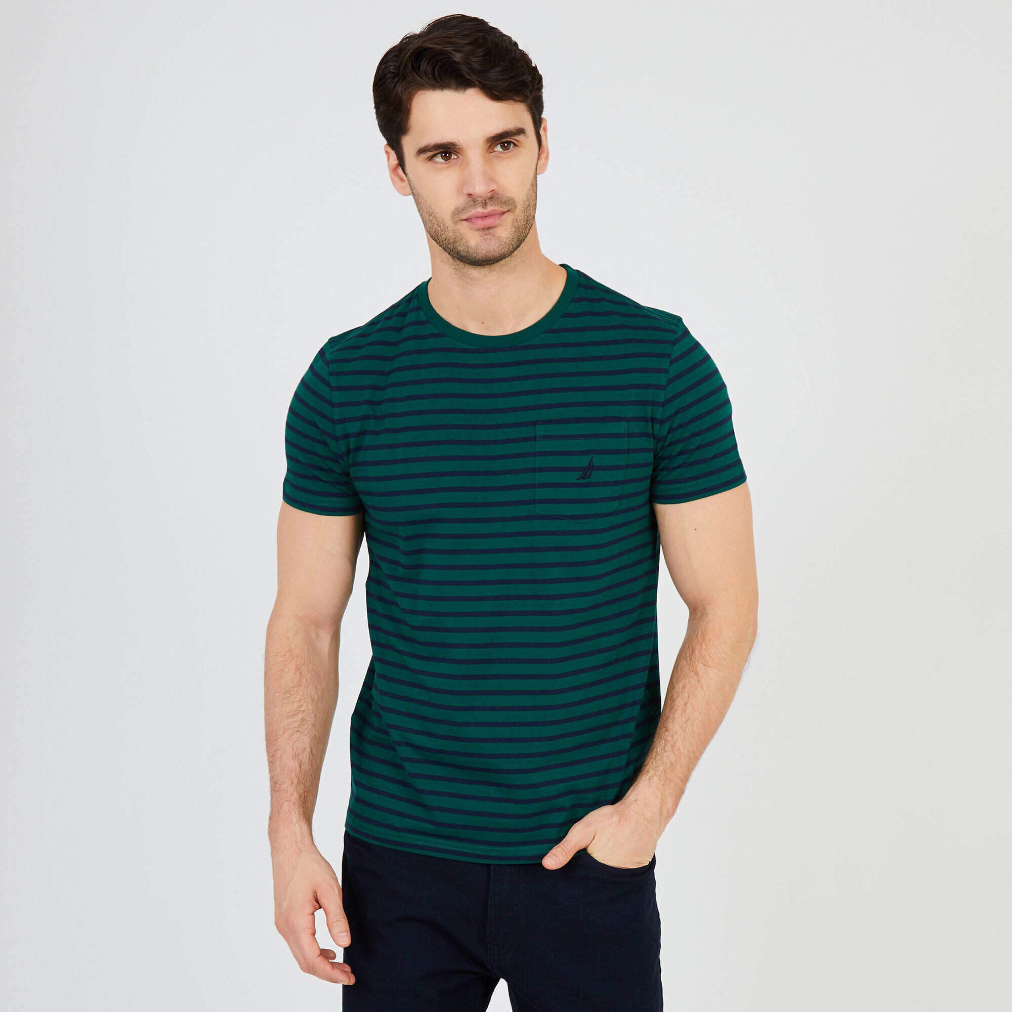 Striped Short Sleeve Crewneck T-Shirt,Cosmic Fern,large