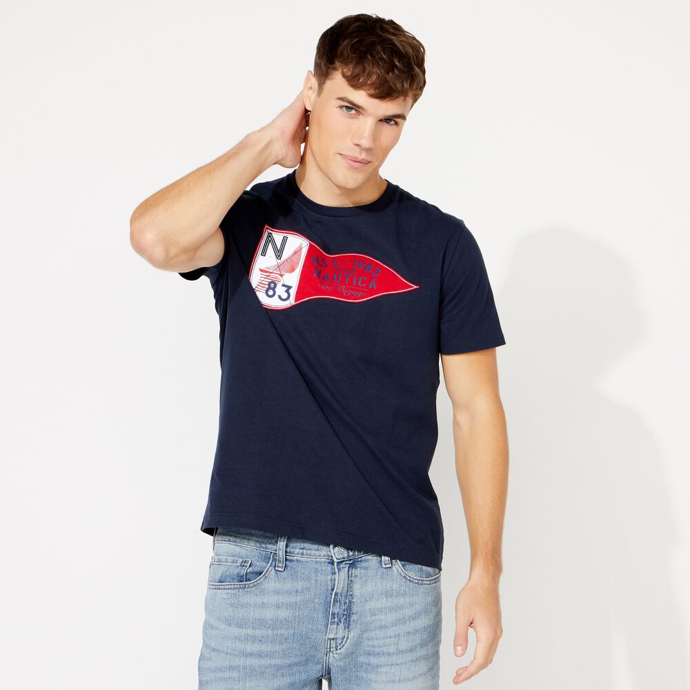 BIG & TALL FLAG PRINT T-SHIRT,Navy,large