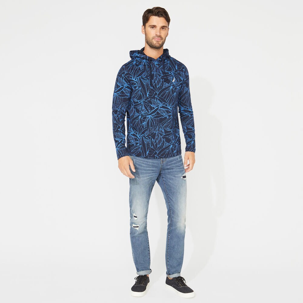 BIG & TALL LONG SLEEVE PRINT HOODIE,Navy,large