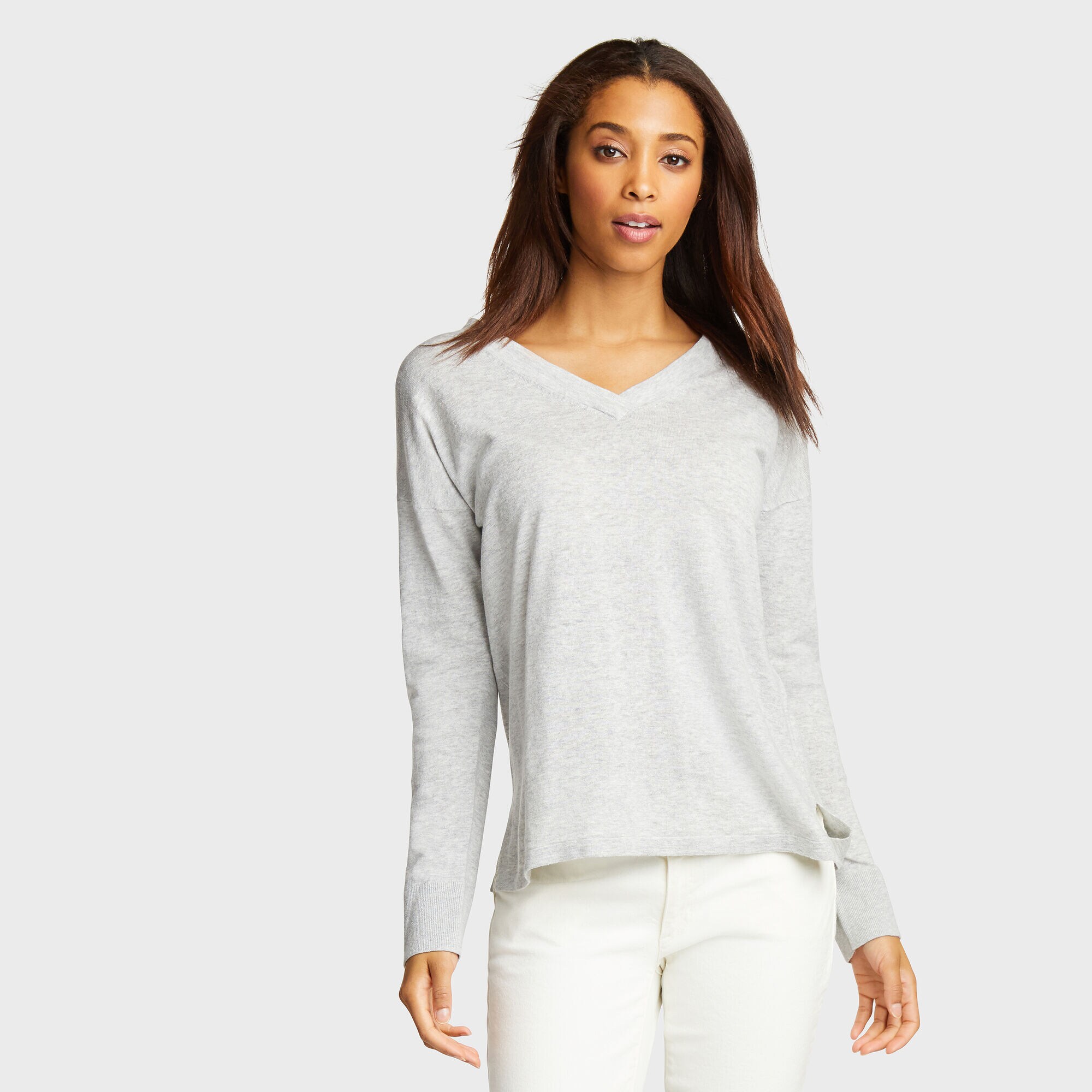V-Neck Linen Blend Sweater,Pale Blue,large
