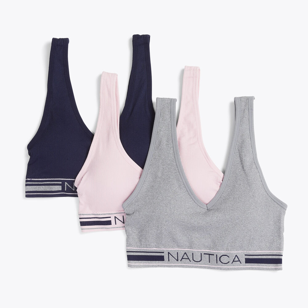 SEAMLESS JACQUARD LOGO RIBBED BRA, 3-PACK,Pale Blue,large
